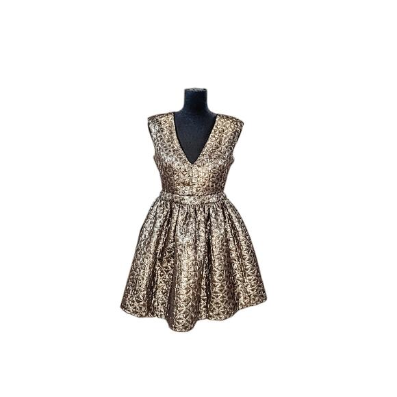 A'gaci Metallic Gold Quilted Fit & Flare Party Dress - Picture 3 of 7